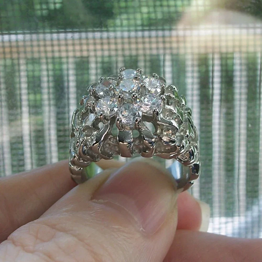 STAINLESS STEEL Men's Nugget CZ Cluster Ring - Picture 7 of 12
